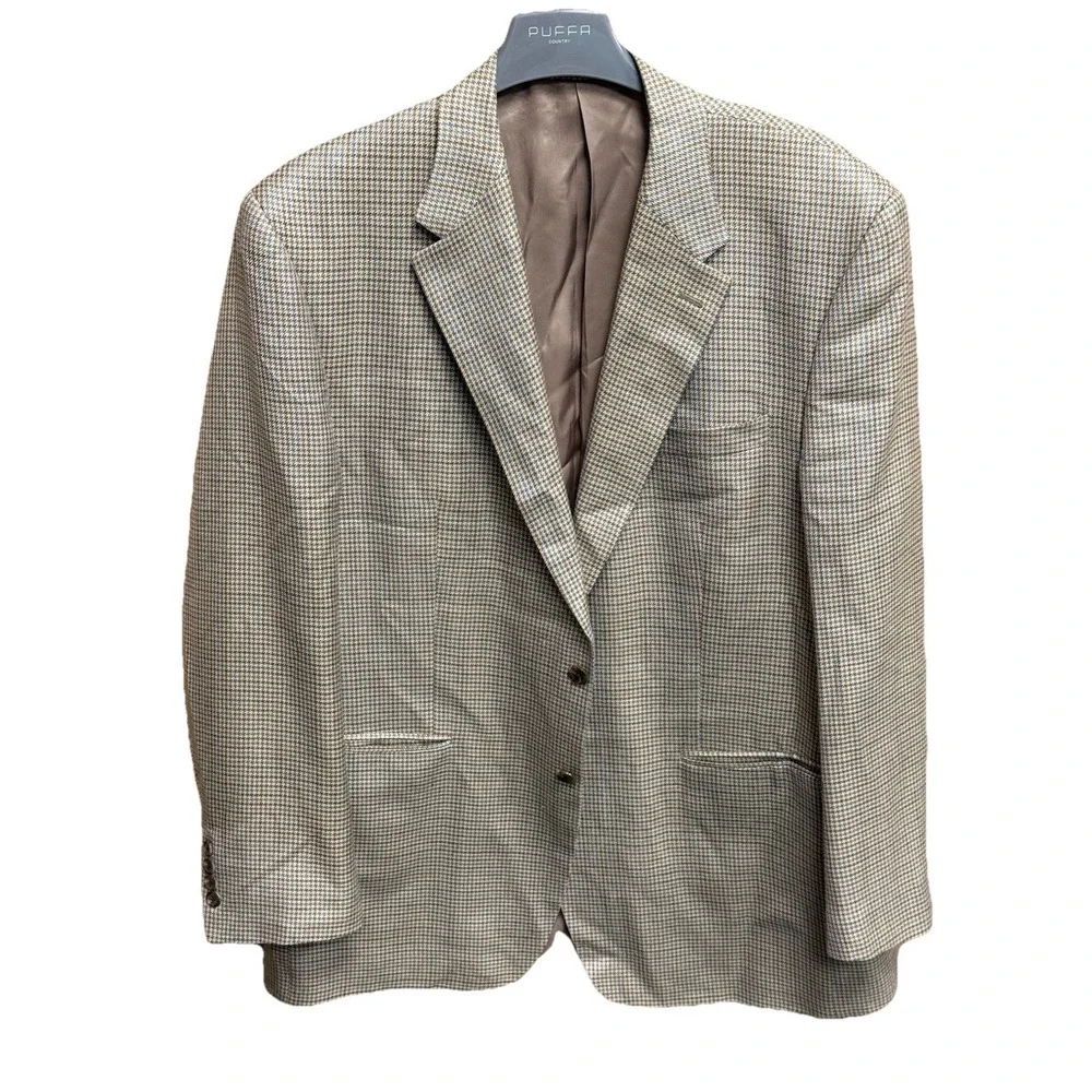 Chaps Ralph Lauren Suit Jacket Mens 44L Tan Plaid  100% Silk Sport Coat‎